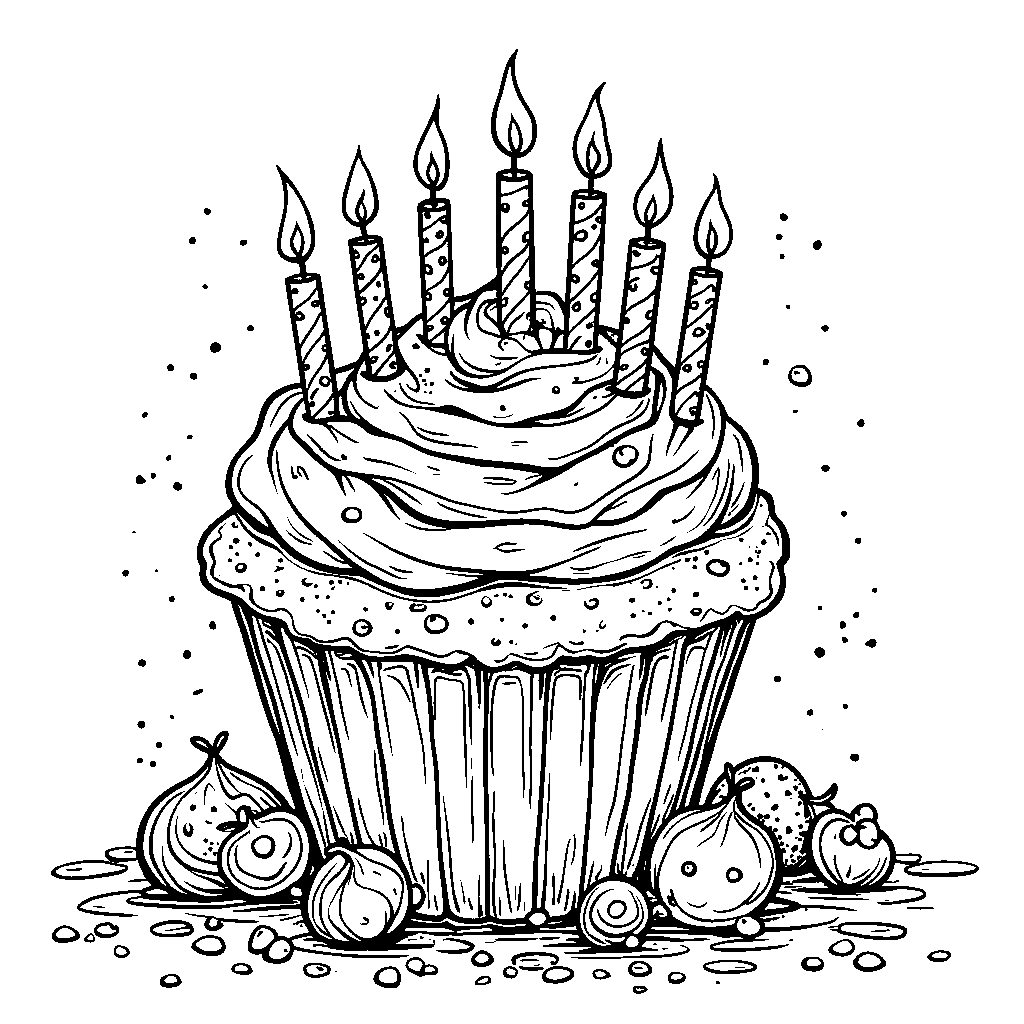 A giant cupcake with nineteen candles on top of it