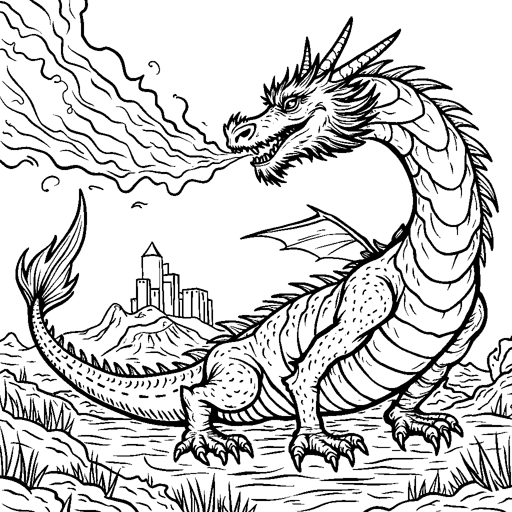 A dragon spitting fire forming number fifteen