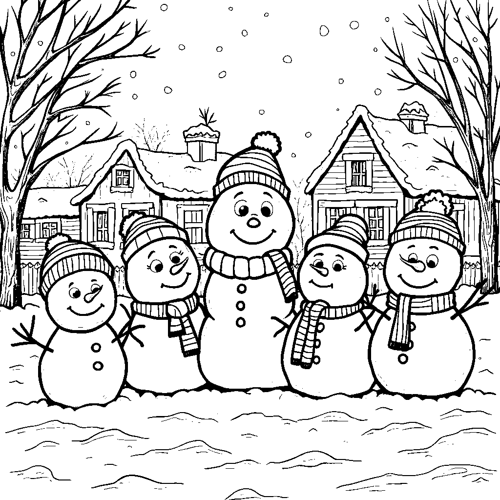 Five Happy Snowmen All Ready for Winter Cheer