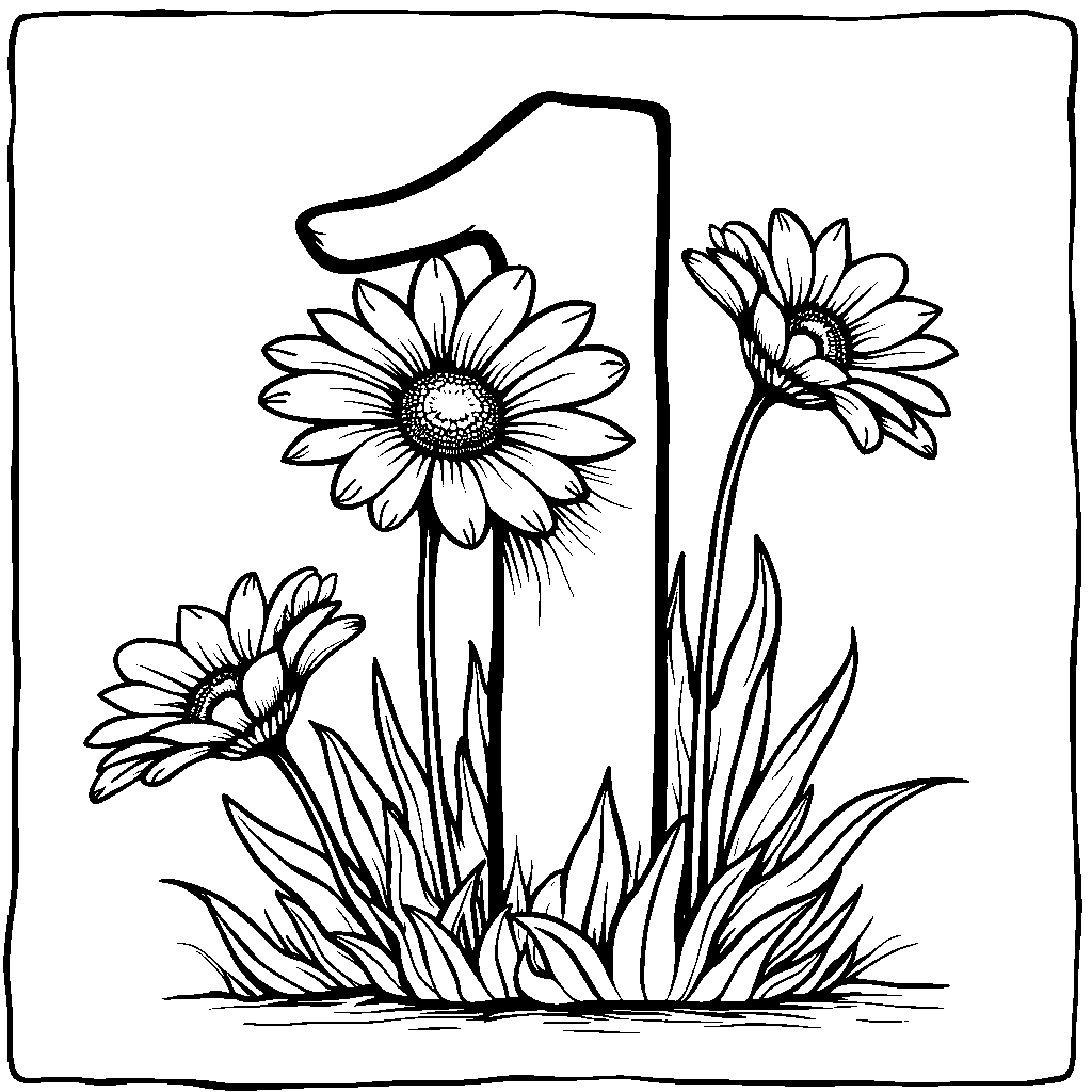 A number one design featuring a big daisy flower