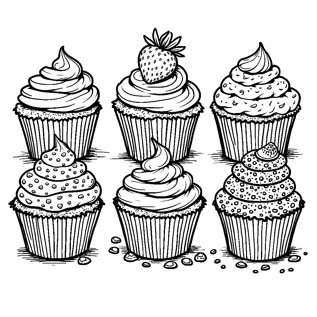 Seven delicious cupcakes with different toppings