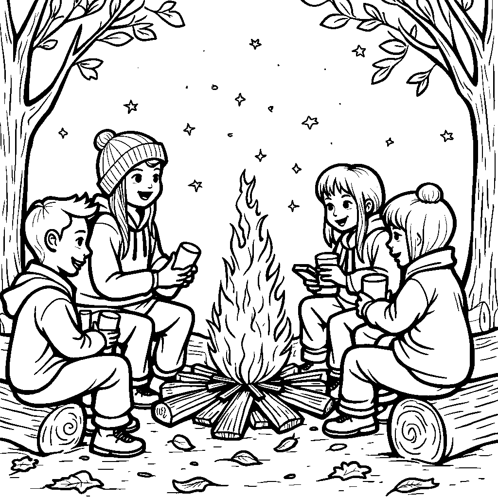 A group of friends having an autumn bonfire