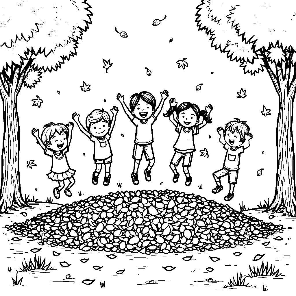 A group of friends jumping in autumn leaves