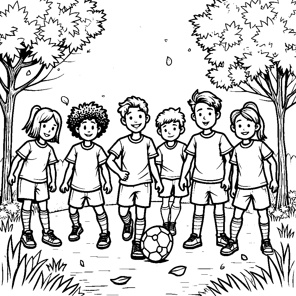 A group of kids playing autumn soccer