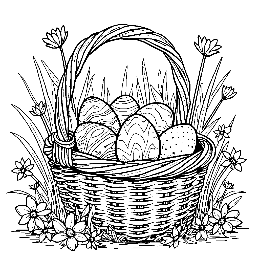 A spring basket filled with colorful eggs