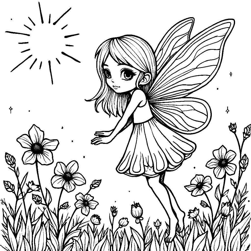 A spring fairy surrounded by blooming flowers