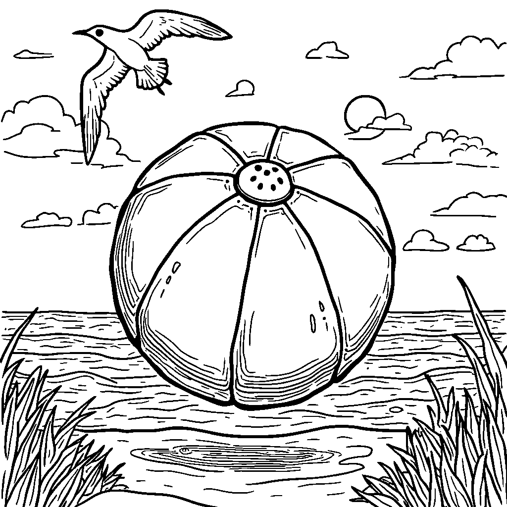 A summer beach ball bouncing in the air