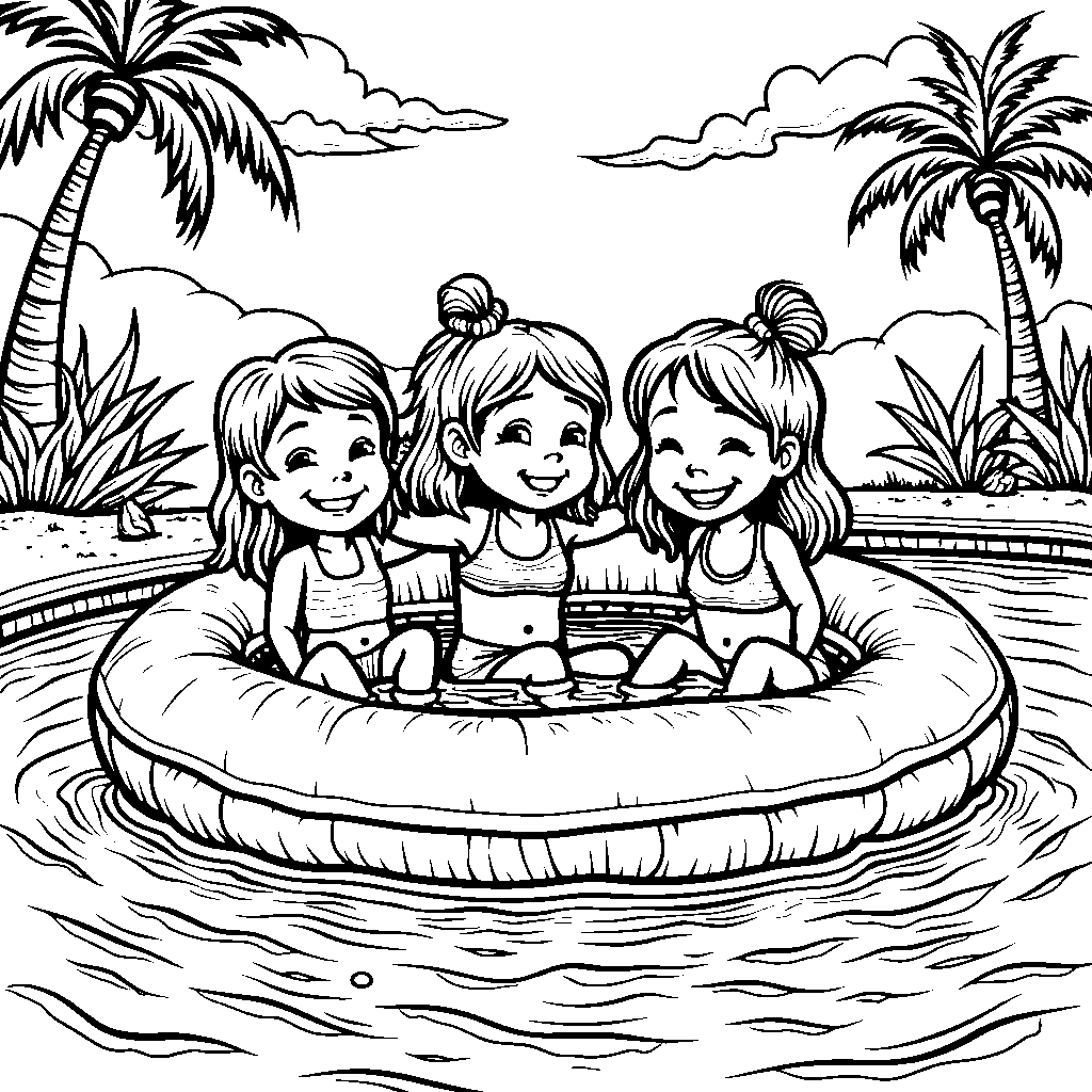 A summer day at the pool with inflatable toys