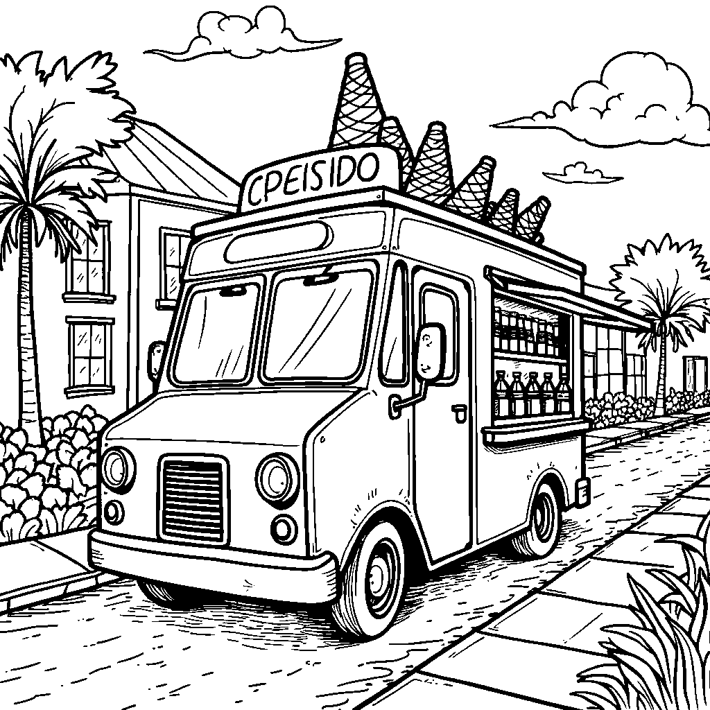 A summer ice cream truck driving down the street