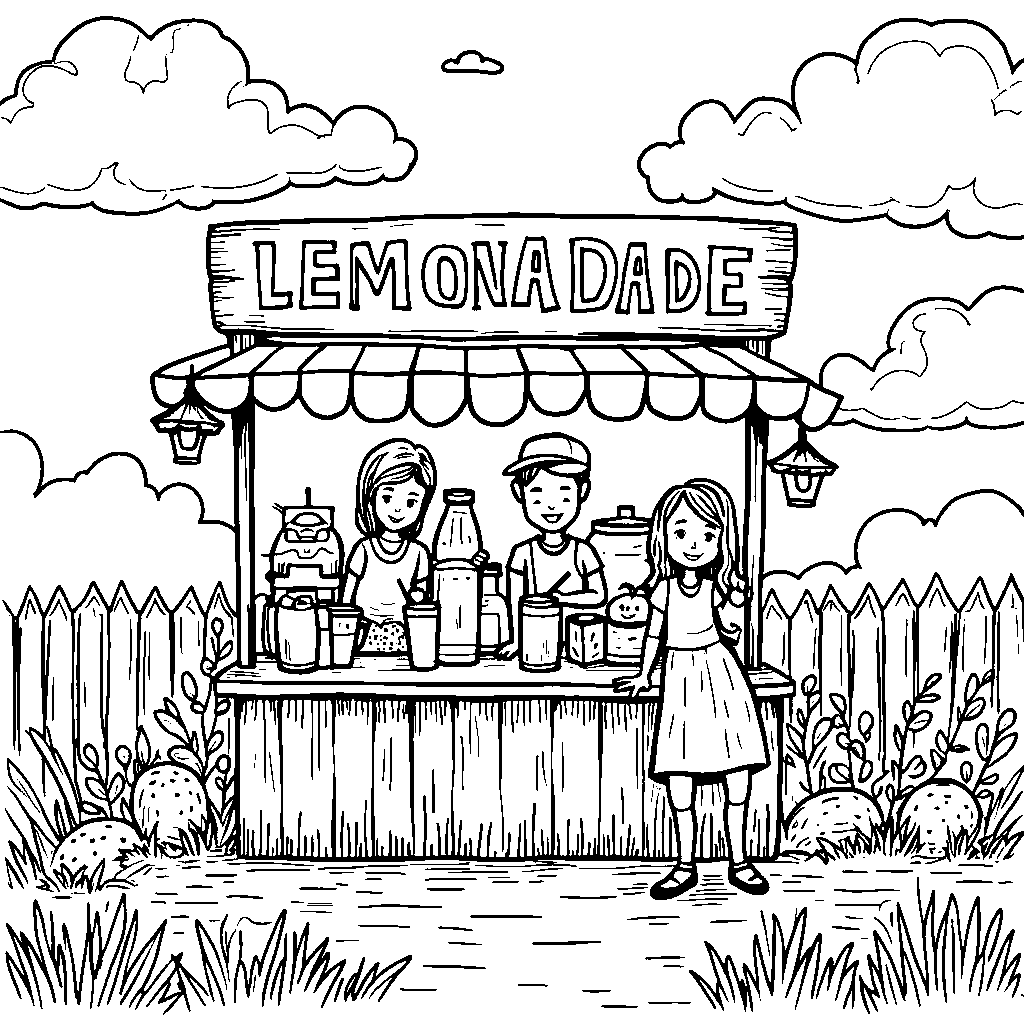 A summer lemonade stand with colorful cups