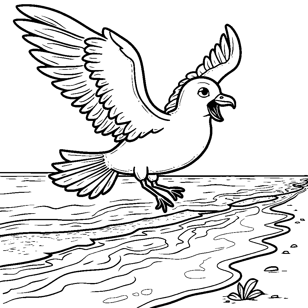 A summer seagull flying over the beach