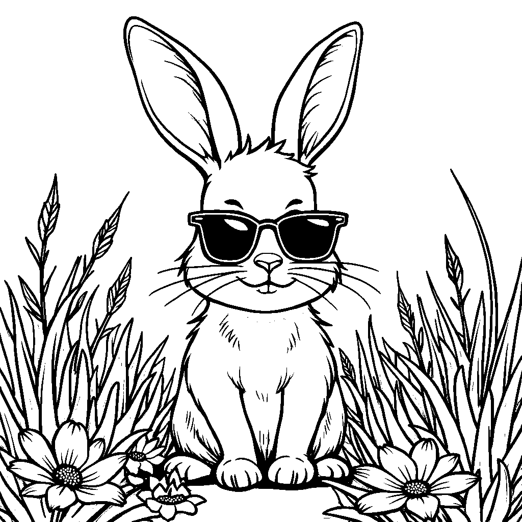 A rabbit wearing sunglasses in a summer meadow