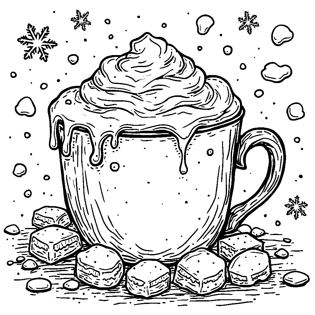 A winter hot chocolate mug with marshmallows