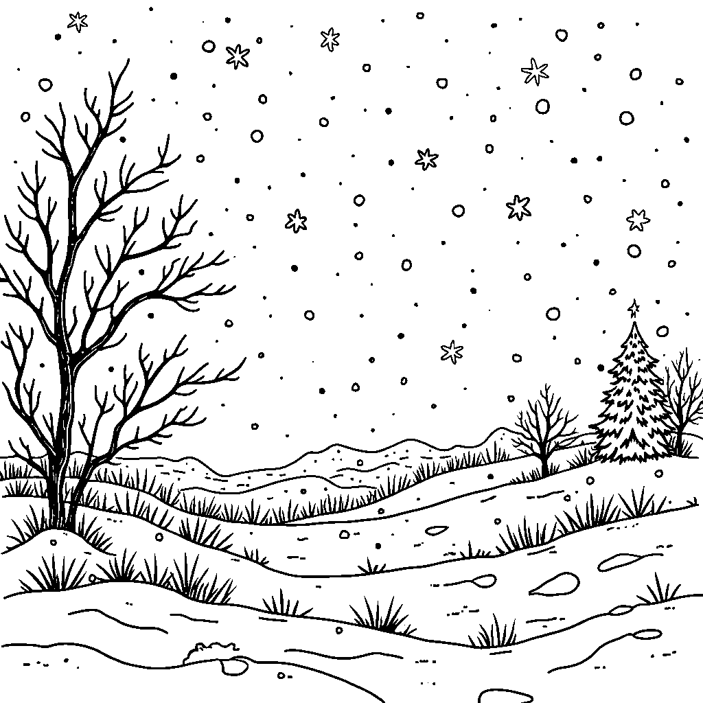 Winter snowflakes gently falling from the sky