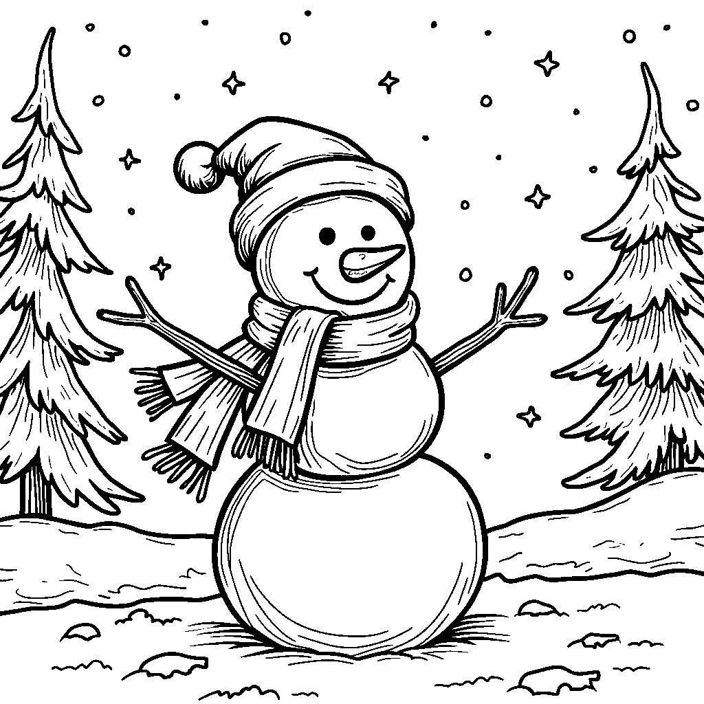 A winter snowman wearing a scarf and hat