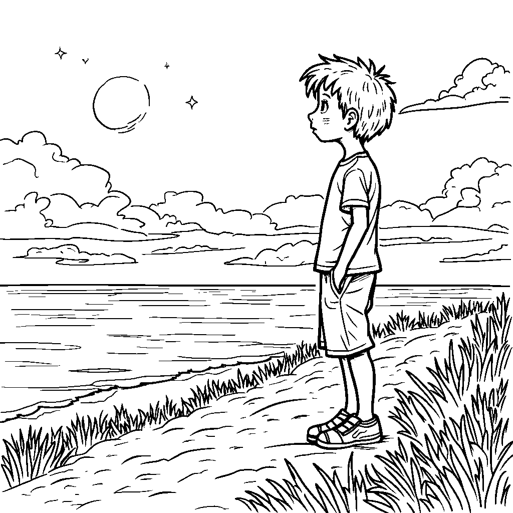 A Boy Seeing a Beautiful Sunset