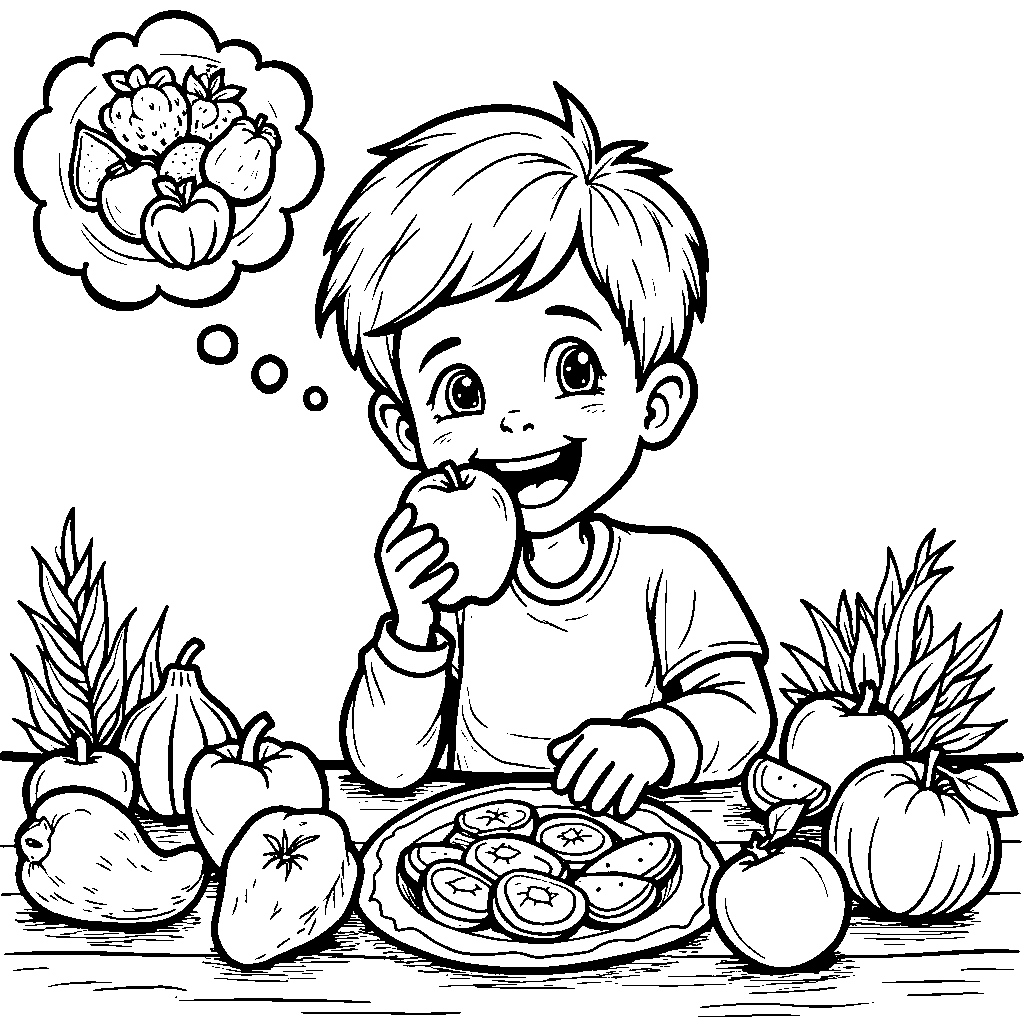 A Boy Tasting Different Fruits and Vegetables