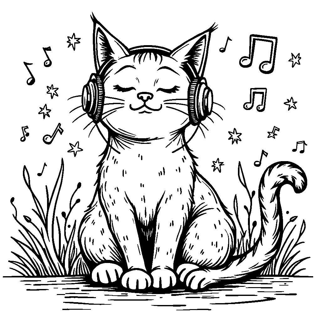 A Cat Listening to Music on Headphones