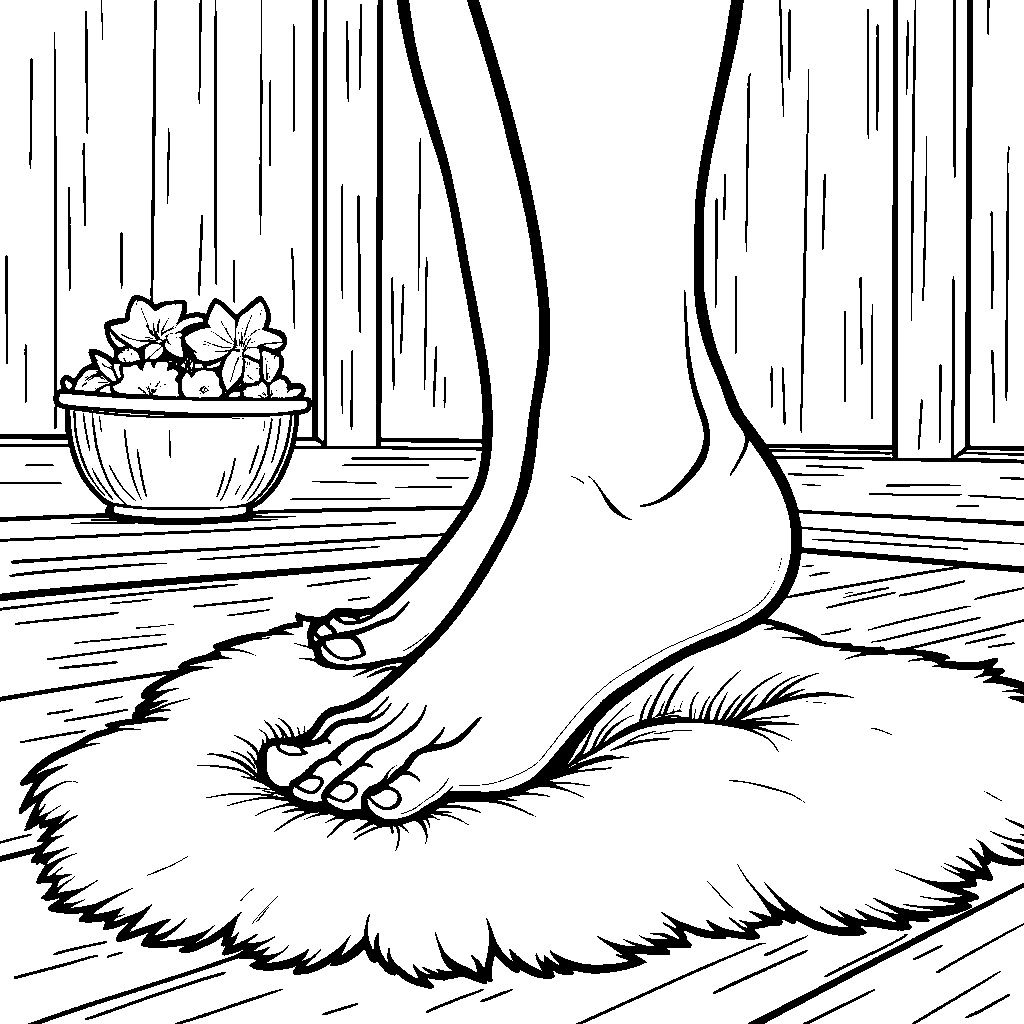 A Foot Stepping on a Soft, Fluffy Carpet