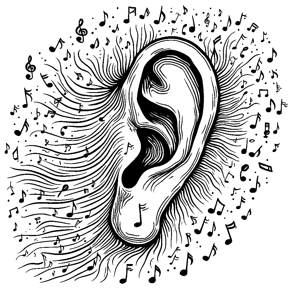 A Giant Ear with Music Notes Coming Out