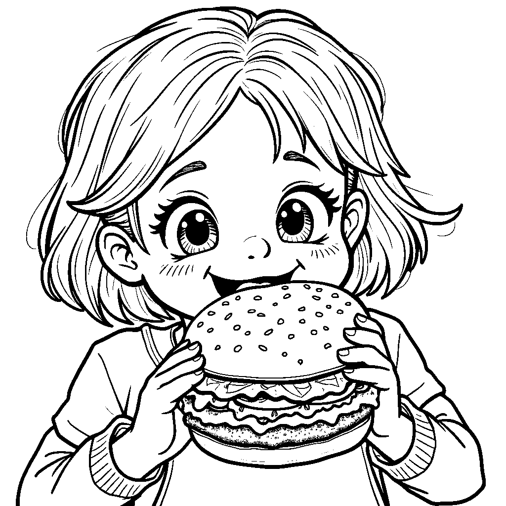 A Girl Eating a Juicy Hamburger