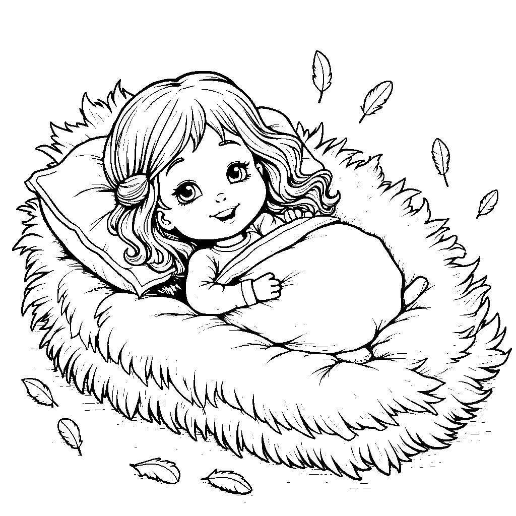 A Girl Feeling the Softness of a Feather Bed