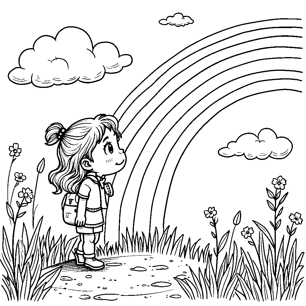 A Girl Seeing a Rainbow in the Sky