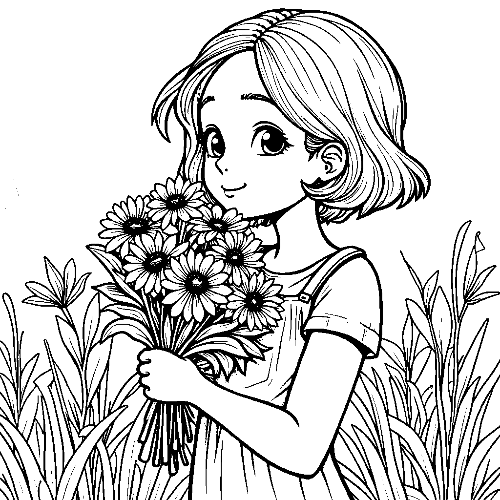 A Girl Smelling the Freshly Picked Flowers