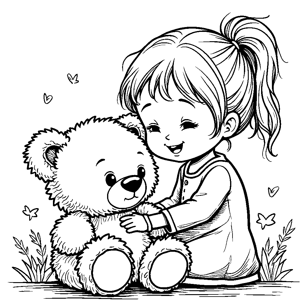 A Girl Touching a Soft, Cuddly Teddy Bear