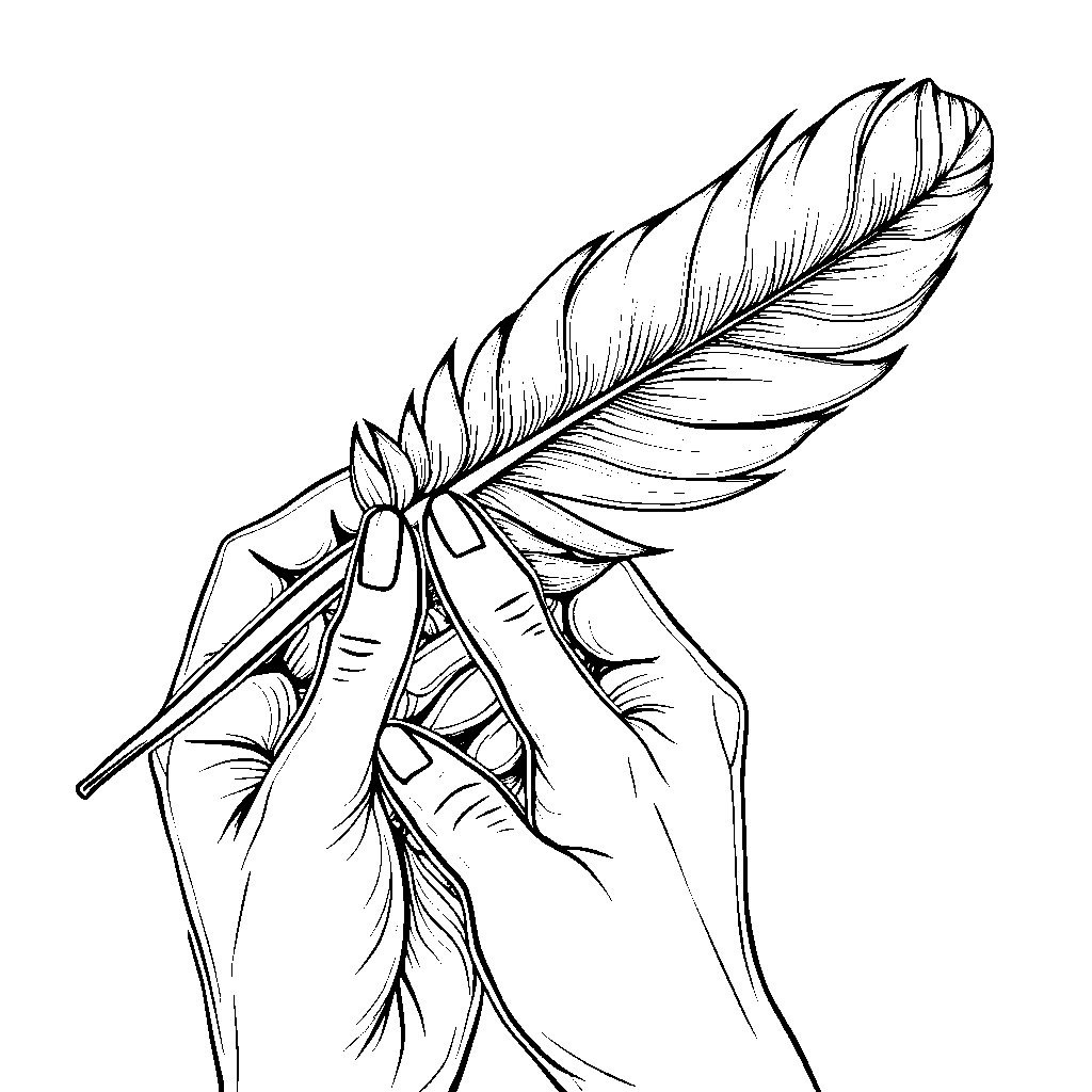 A Hand Holding a Feather, Feeling Its Softness