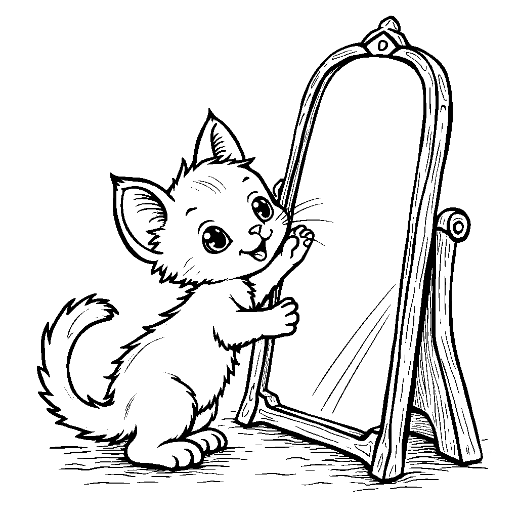 A Kitten Seeing Its Reflection in a Mirror