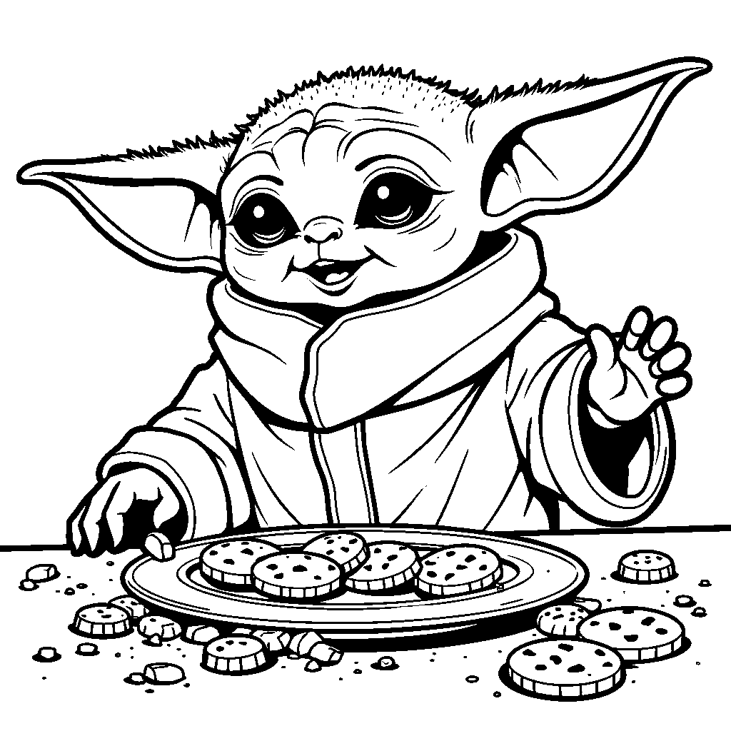 Baby Yoda having a snack with The Child's favorite cookies