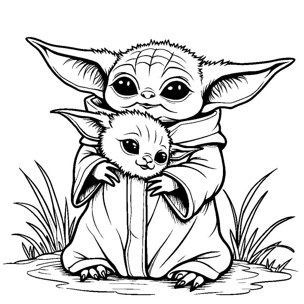 Baby Yoda holding a stuffed animal of its favorite creature