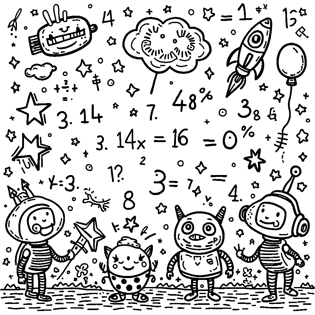 A blackboard with fun math equations and doodles around it