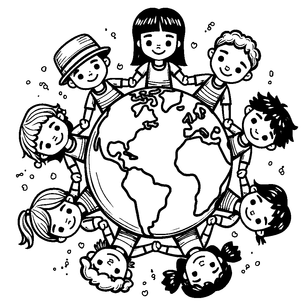 A cute globe with children from different cultures learning together