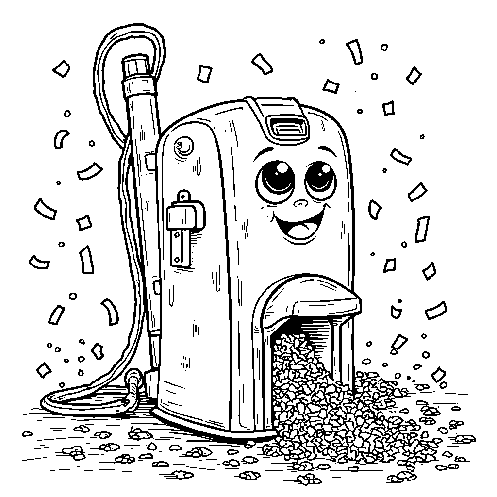 A pencil sharpener with funny faces scavenging for shavings