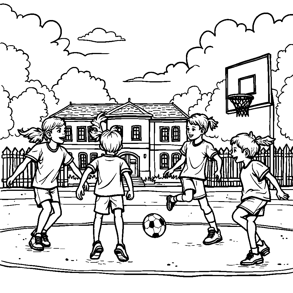 A soccer ball and basketball in the school playground