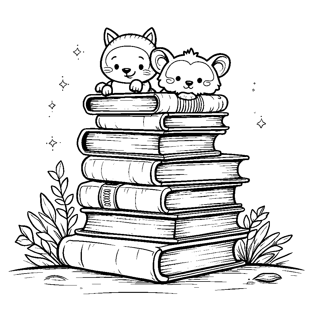 A stack of colorful books with cute animal bookmarks sticking out.