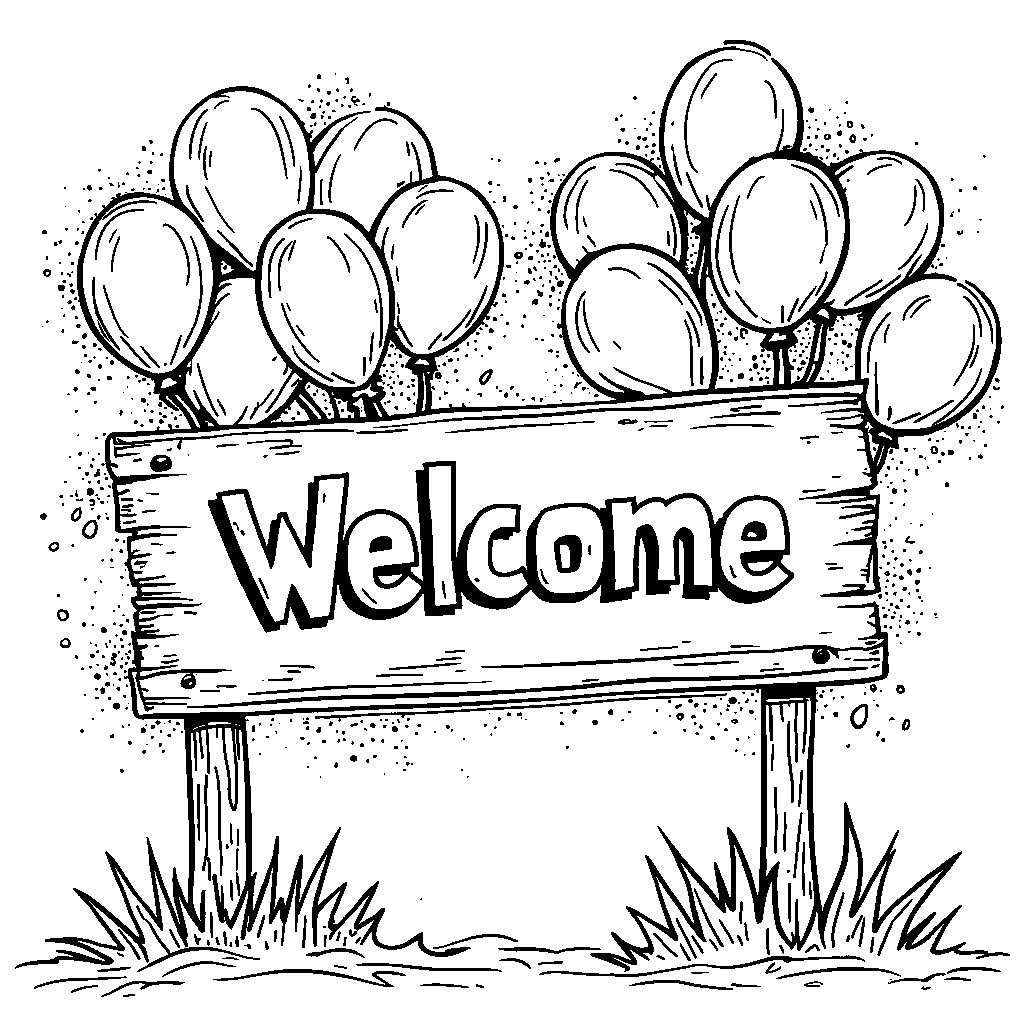 A cheerful banner saying 'Welcome Students' with balloons