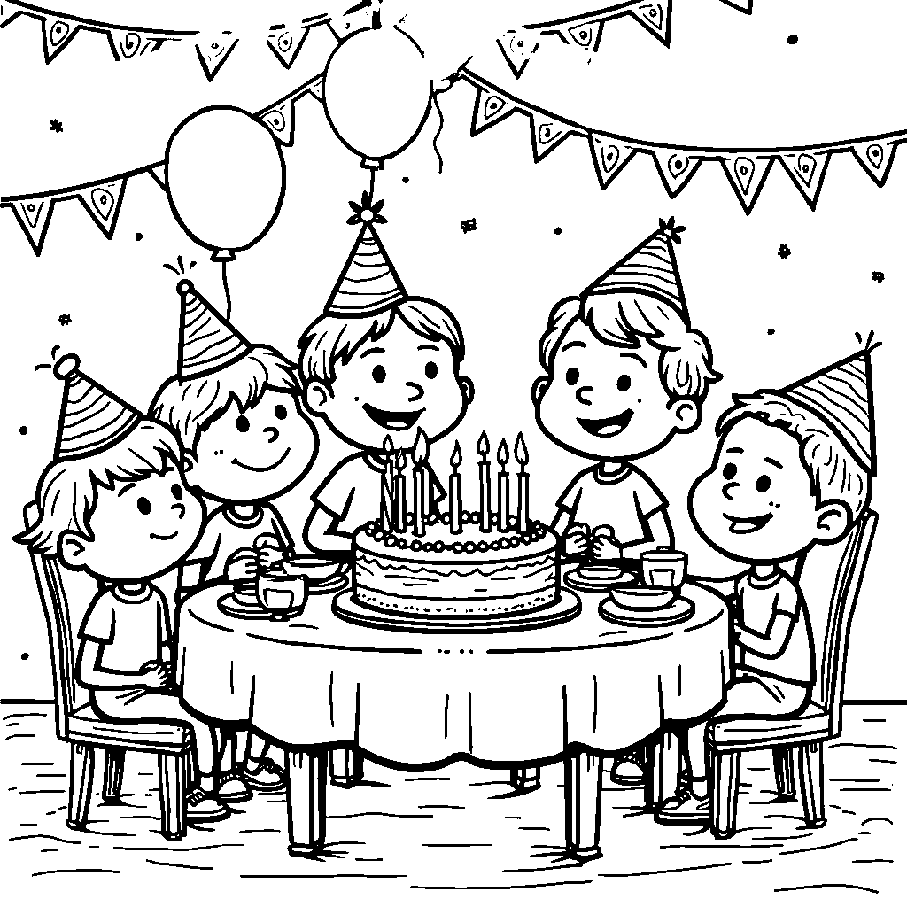 Blippi celebrating a birthday with friends and cake