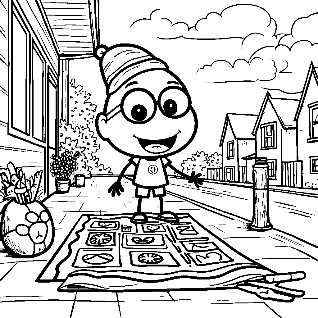 Blippi creating sidewalk art with chalk