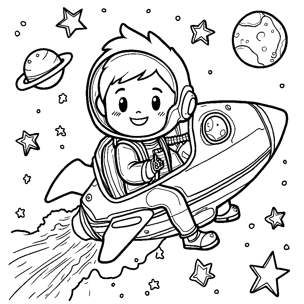 Blippi exploring outer space in a rocket ship