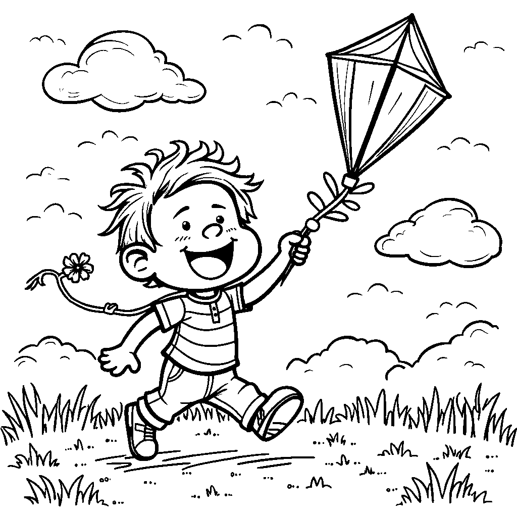 Blippi flying a kite on a windy day