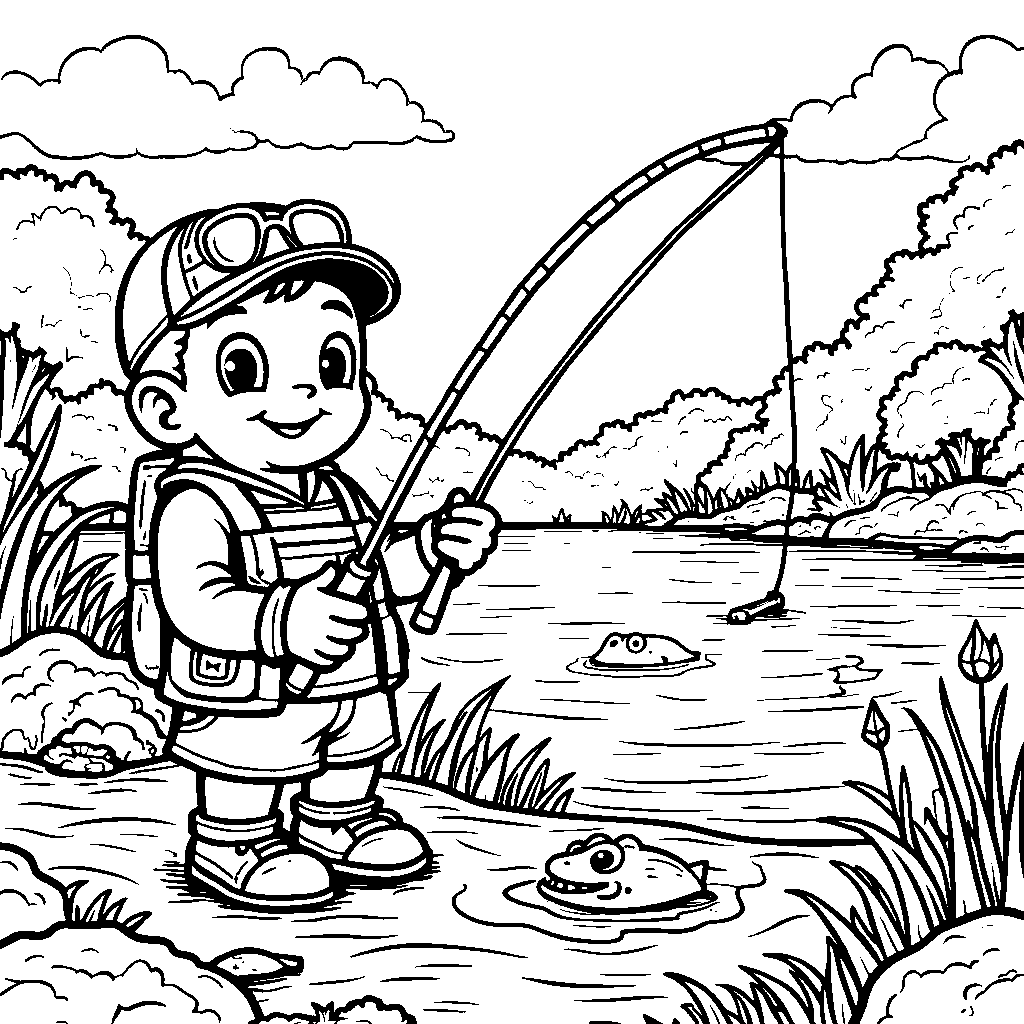 Blippi going fishing at a peaceful lake