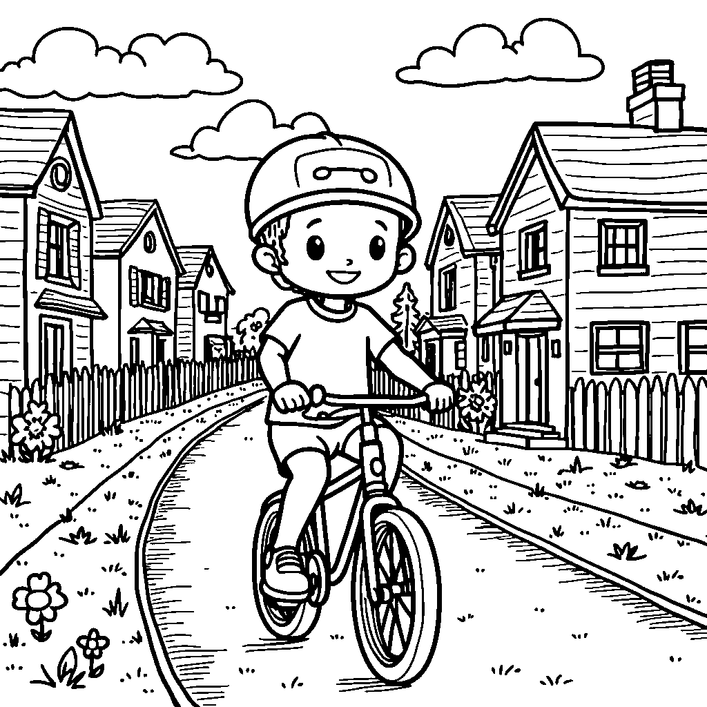 Blippi on a bike ride through a sunny neighborhood