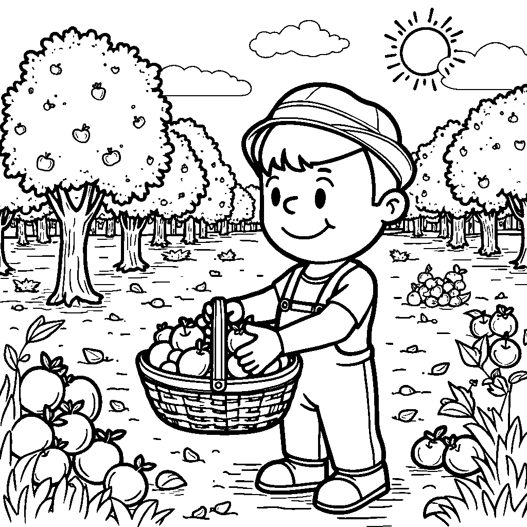 Blippi picking fruits in a vibrant orchard