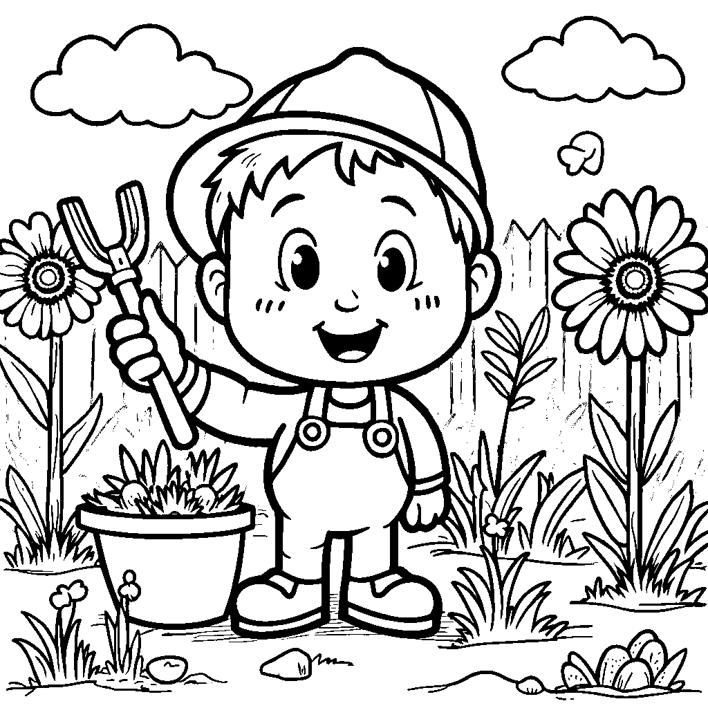 Blippi planting flowers in a garden