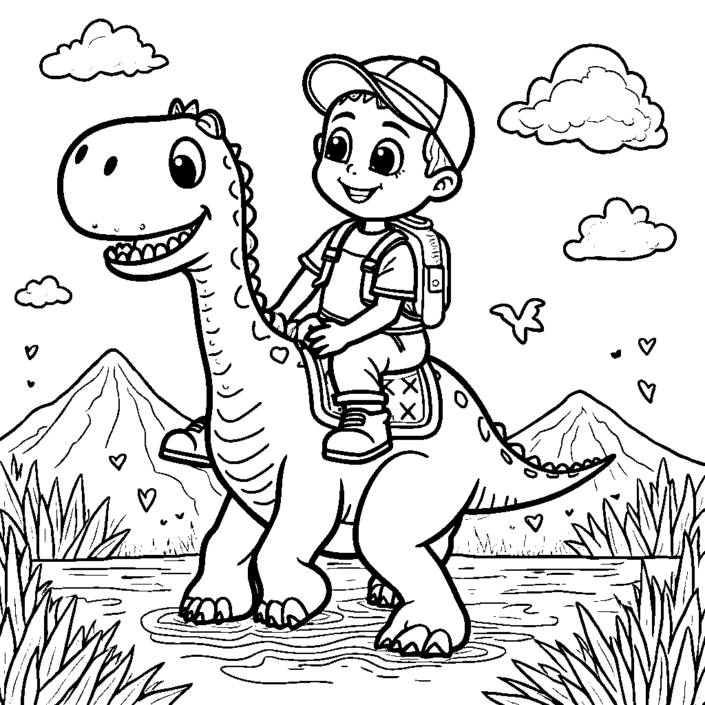 Blippi riding on a friendly dinosaur