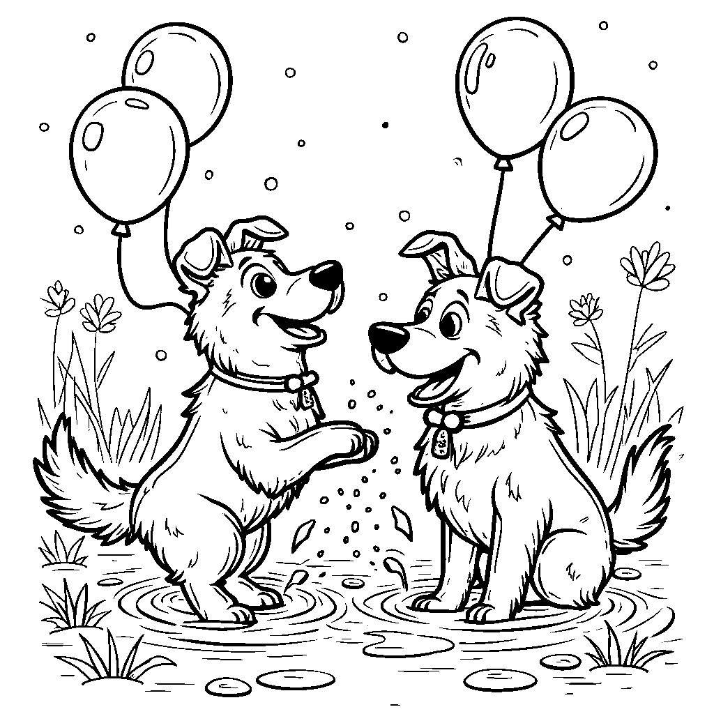 Bluey and Bingo having a water balloon fight