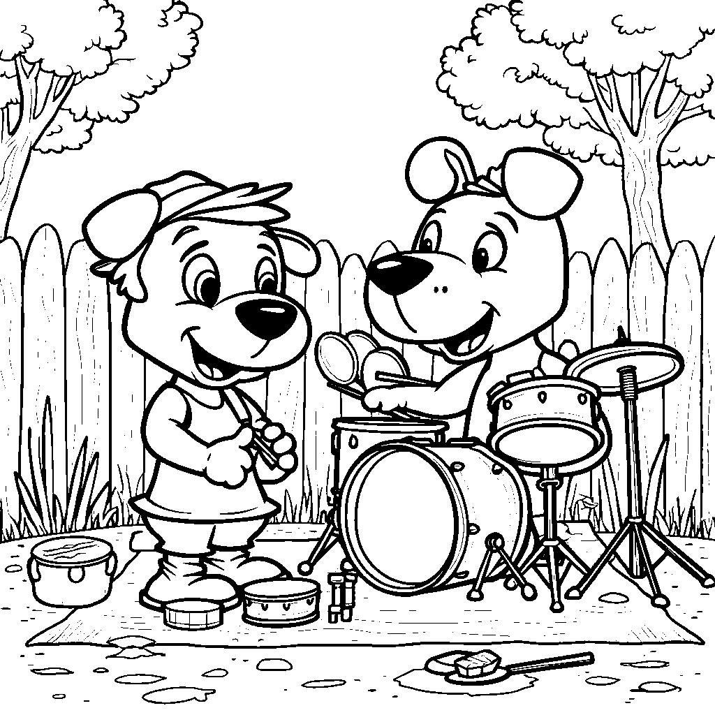 Bluey and Bingo making music with homemade instruments